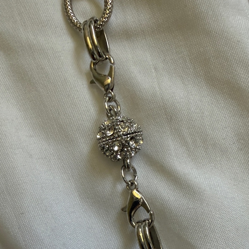 Layered Silver Angel & Heart Necklace with Black Bead Accents - Picture 4 of 9